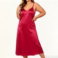 thumbnail image 5 of Fengqque Satin Nightgowns for Women Lace Sleepwear V-neck Silk Slip Sleepshirts Negligee Solid Color Nightwear Red XXXXL, 5 of 9