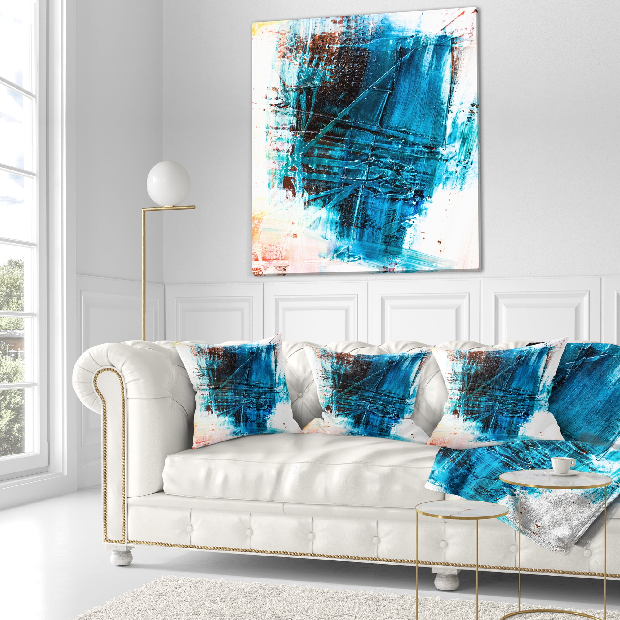 Designart Abstract Blue Structure Art - Abstract Throw Pillow - 16x16