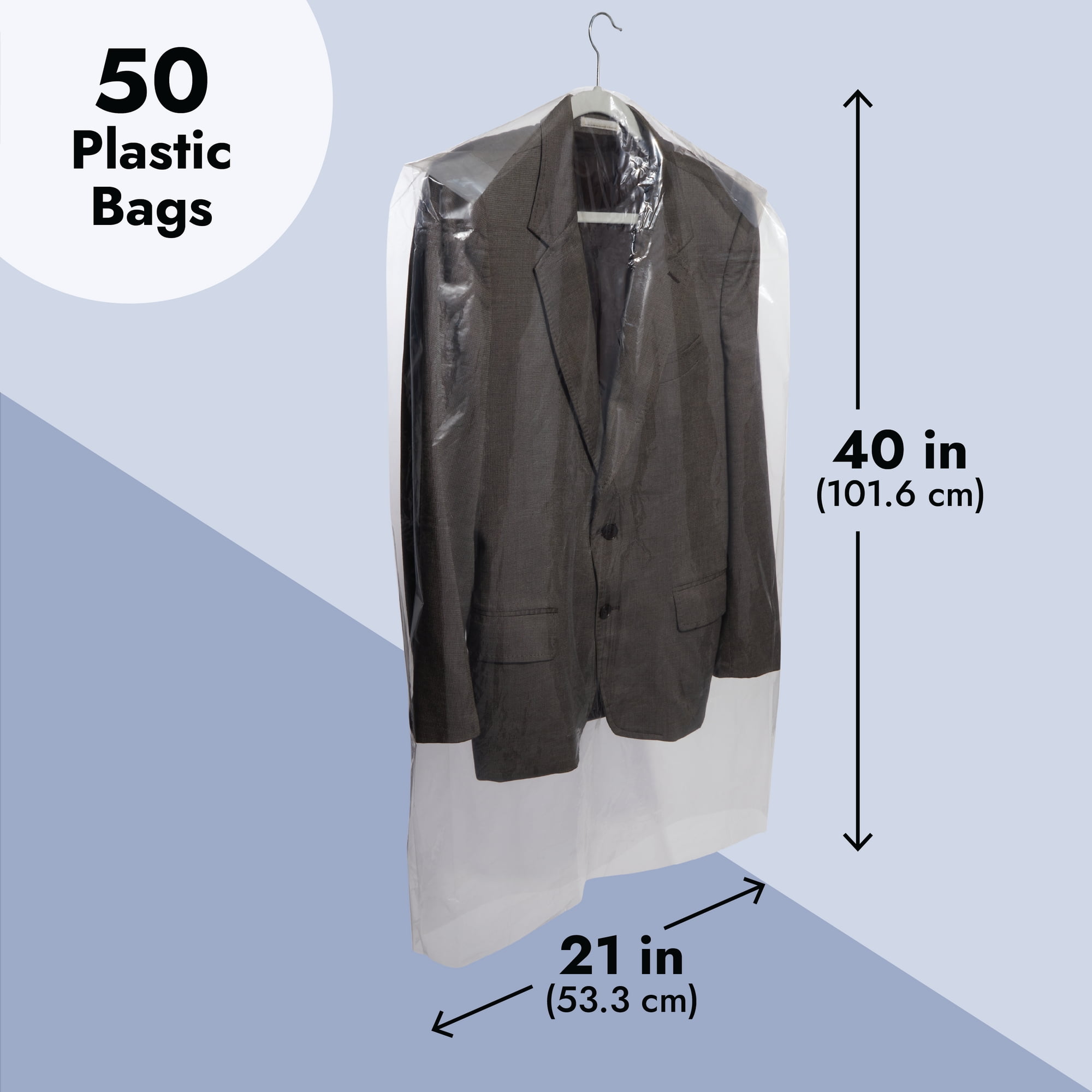 PARTY BARGAINS 40 Inch Garment Bags, 80 Gauge Dry Cleaning Laundrette Bag  for Suits, Dresses, Gowns, Coats, Uniforms, More, Clear Polyethylene  Clothes Cover Protector