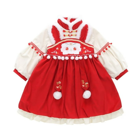 

Little Girls Dresses Toddler Kids Baby Children Fairy Hanfu Bunny Dresses For Chinese New Year Lined Warm Princess Dresses Embroidery Tang Suit Performance S