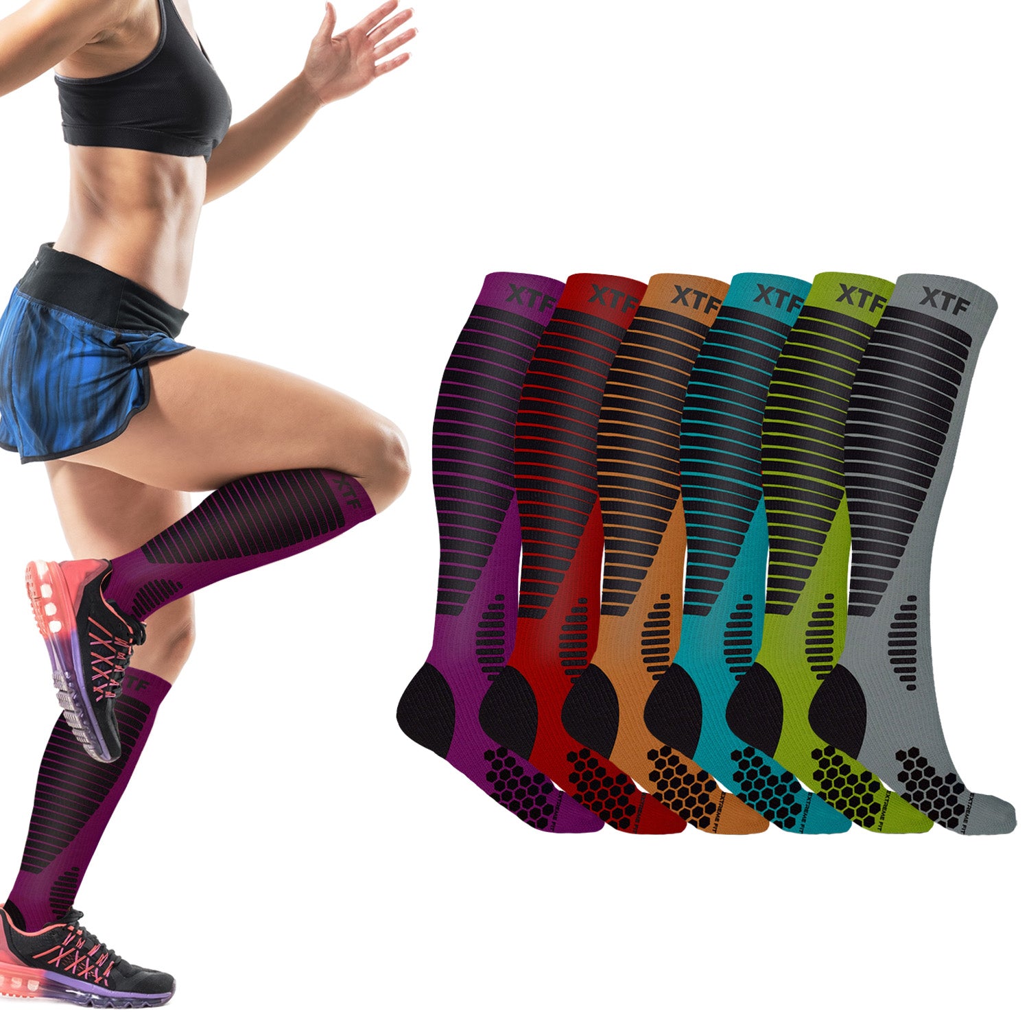 Copper Compression Socks - Knee High for Running, Athtletics, Travel - 6 Pair