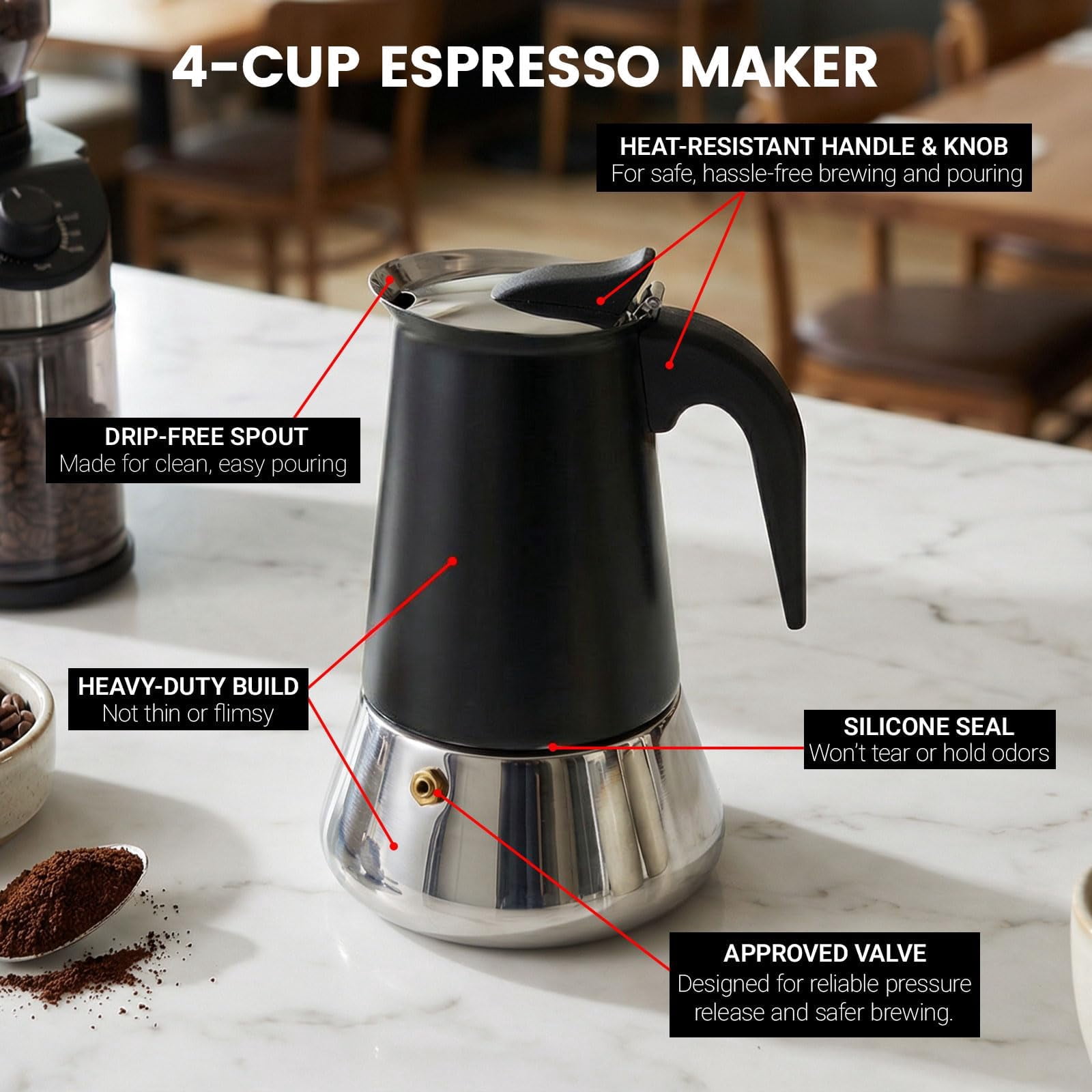 Abangdun 700W 120V Mini Induction Cooktop with Stainless Steel Moka Pot 4 Cup (5.7 Oz)– Stovetop Espresso Maker Set, Espresso Stove Top Coffee Maker for RV, Travel, Small Kitchen Electric Stove