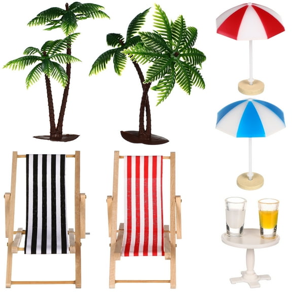 Phlegsive Mini Beach Chair & Umbrella Set with Palm Trees & Toys