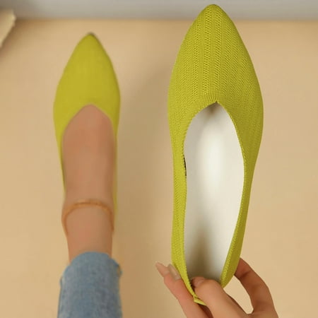 Miluxas Womens Round Toe Flats Clearance Comfort Knit Flats Slip-on Breathable Flat Shoe Soft Casual Ballet Shoes Elegant Flats Green 9(42)
