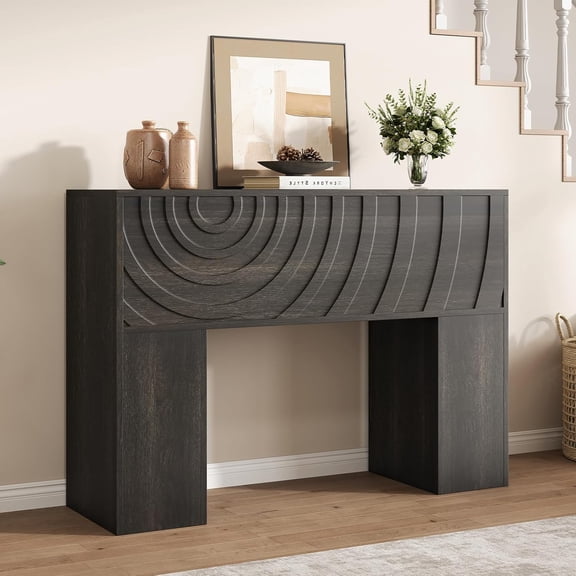 Wood Console Table for Entryway, Farmhouse Entryway Table with Unique Carved Design, 43" Sofa Table Behind Couch for Living Room, Hallway, Entrance, Foyer (Black)
