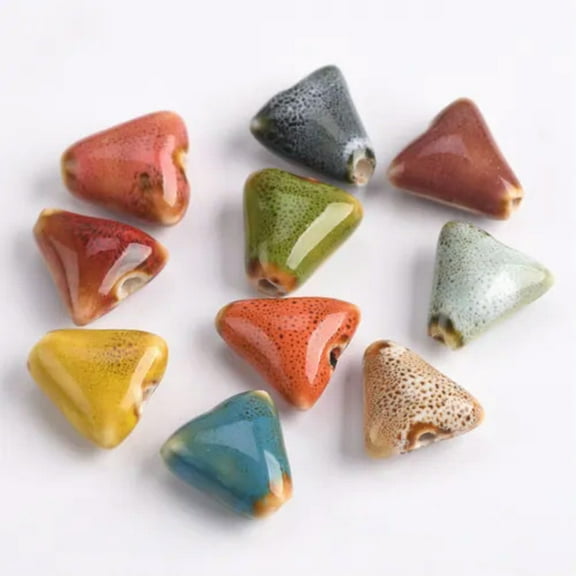 U8MO 10pcs 16mm Handmade Triangle Ceramic Porcelain Loose Beads for Jewelry Making-Random Mixed