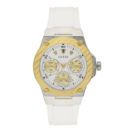 Guess Women W1094L1 Round Dial Gold Case White Silicone Band Watch
