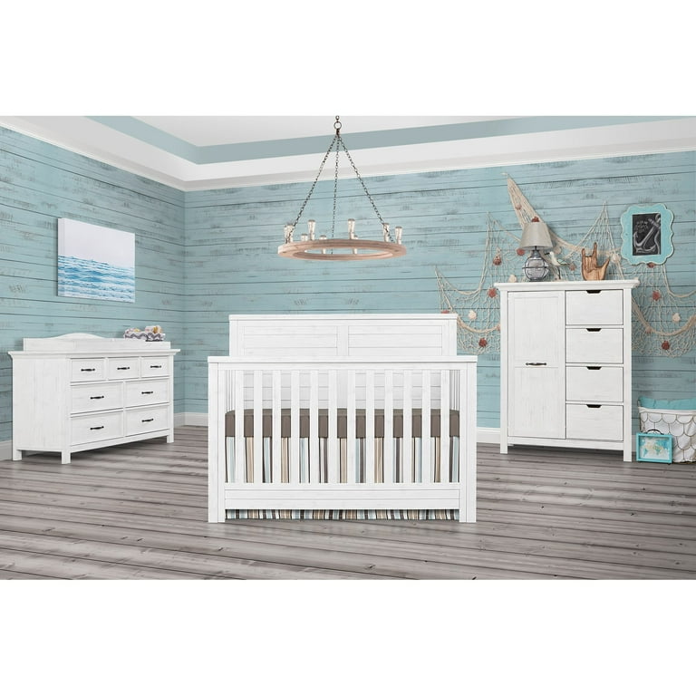Free Shipping Evolur Belmar Flat 5 in 1 Convertible Crib Weathered White Walmart