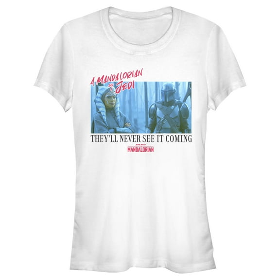 Junior's Star Wars: The Mandalorian Unlikely Duo Graphic Tee White Small