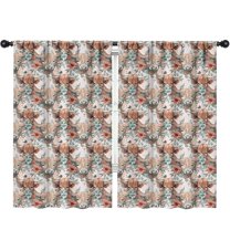Blackout Kids Curtains,Lightgray Highland Cow Flower Pattern Childrens Insulated Curtains Set Of 2,Bedroom Essentials,Toddler Room Decor 52"x84"