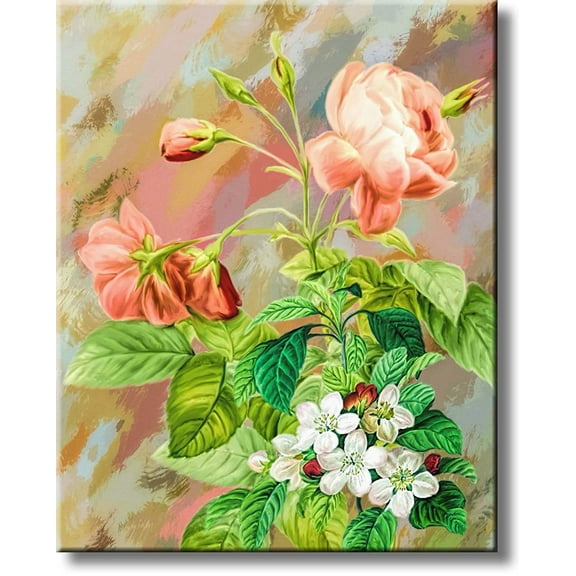 Flowers Roses Painting Picture on Stretched Canvas, Wall Art Décor, Ready to Hang