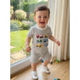 thumbnail image 5 of BemeyourBBs Toddler Baby Boys Summer Clothes Waffle Knit 2 Piece Outfits Excavator Truck Vehicles Embroidery Short Sleeve T Shirt Tops and Pockets Shorts Set, 5 of 9