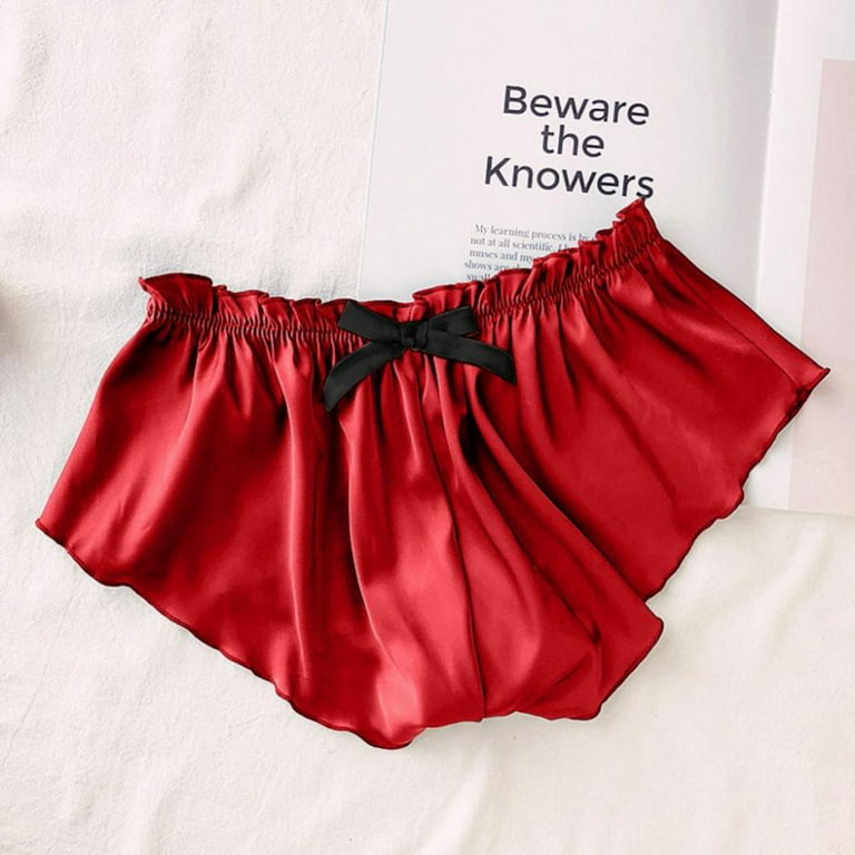 Womens Sexy Panties Silk Satin Panties Flowers Floral Plus Size Lace  Pajamas Underwear Women Shorts 3XL Red