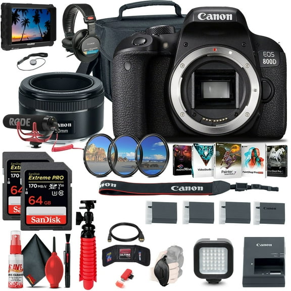 Canon EOS Rebel 800D / T7i DSLR Camera (Body Only)   4K Monitor   Canon EF 50mm (International Version)