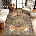 thumbnail image 7 of Washable Area Rug, 4x6 Non-Slip Boho Vintage Living Room Bedroom Rug with Rubber Backing, Low Pile Faux Wool Soft Distressed Rug Floor Carpet for Living Room, Laundry, Kids Playroom, 7 of 7