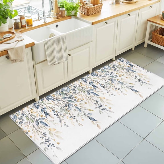2'x6' Rug Runners for Hallways Kitchen, Navy Blue Leaves Fall Non Slip Entryway Beside Floor Carpet Runner, Thanksgiving Weeping Berry Botanical Washable Laundry Room Bedroom Throw Rugs Mat