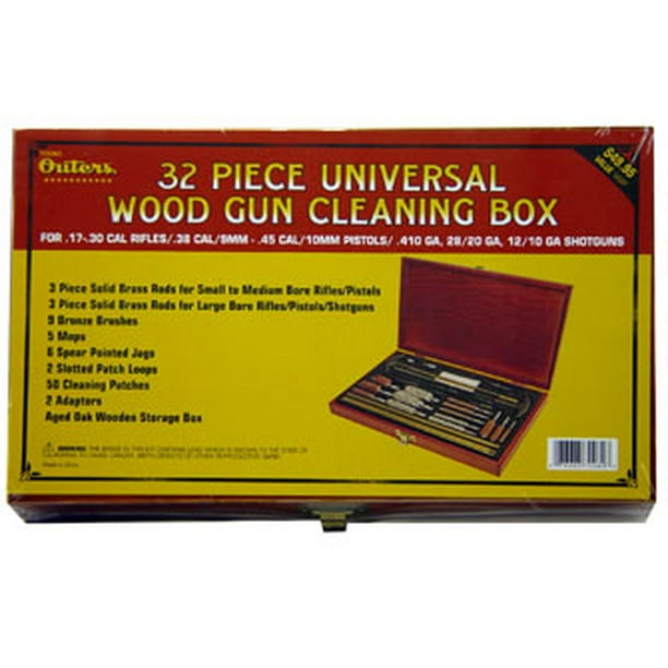 Outers Cleaning Kit for Universal Gun Cleaning, 32Piece, Wood Box