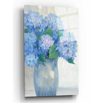 Epic Art 'Blue Hydrangeas in Vase I' by Tim O'Toole, Acrylic Glass Wall Art, 16"x24"