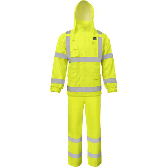 Ironwear 9500FR Hi-Visibility Reflective Flame Retardant Jacket and Bib Overall Set | 100% Waterproof PU Rainwear | ANSI Class 3