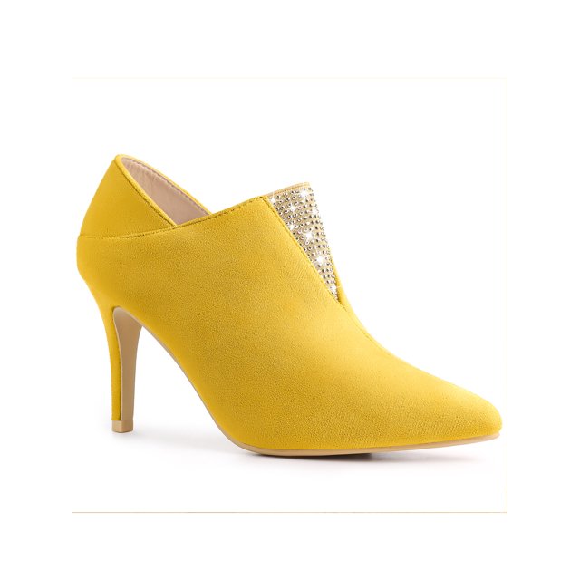 Unique Bargains Women's Rhinestones Stiletto Heel Ankle Booties Yellow (Size 9)