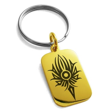 Stainless Steel Tribal Torch Rune Engraved Small Rectangle Dog Tag Charm Keychain Keyring