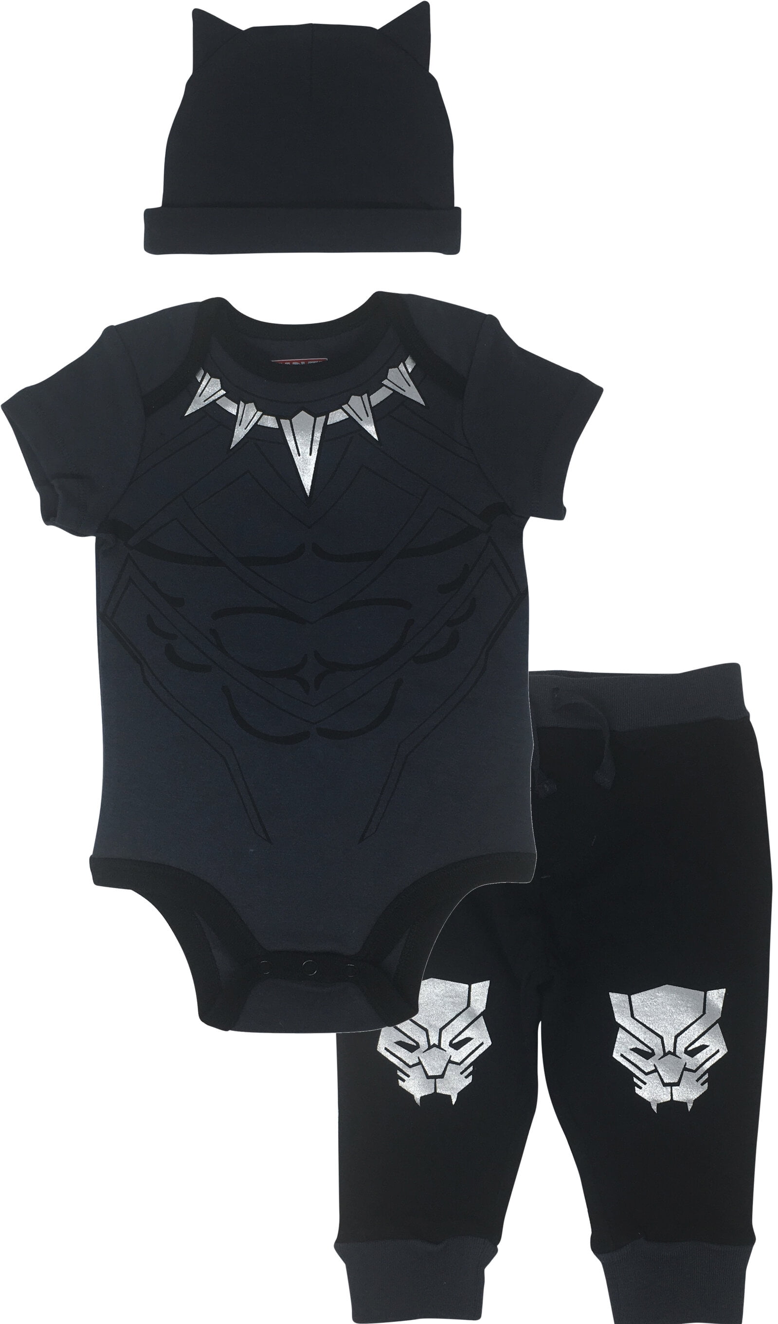 Marvel Avengers Black Panther Newborn Baby Boys Cosplay Bodysuit Pants and Hat 3 Piece Outfit Set 0-3 Months