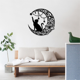 thumbnail image 5 of Decoración de pared de metal con diseño de luna y gatos negros, escultura de rosa hueca negra, arte de pared de hierro, decoración colgante, decoración rústica de pared de metal con gatos, 5 of 6