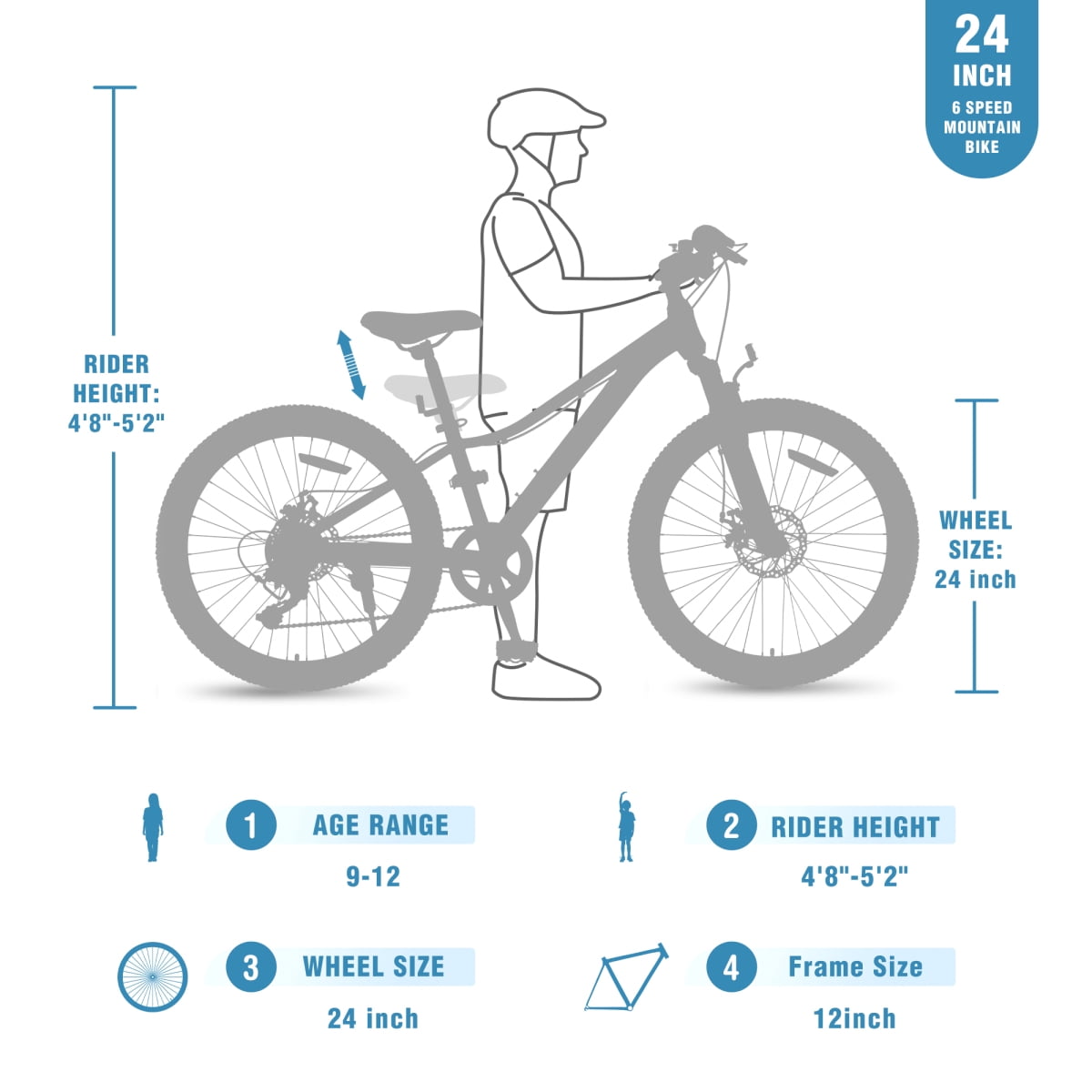 LuckyNote 24 Inch 6-Speed Mountain Bike, Steel Frame, Front & Rear Disc Brakes, Suspension Fork, Blue