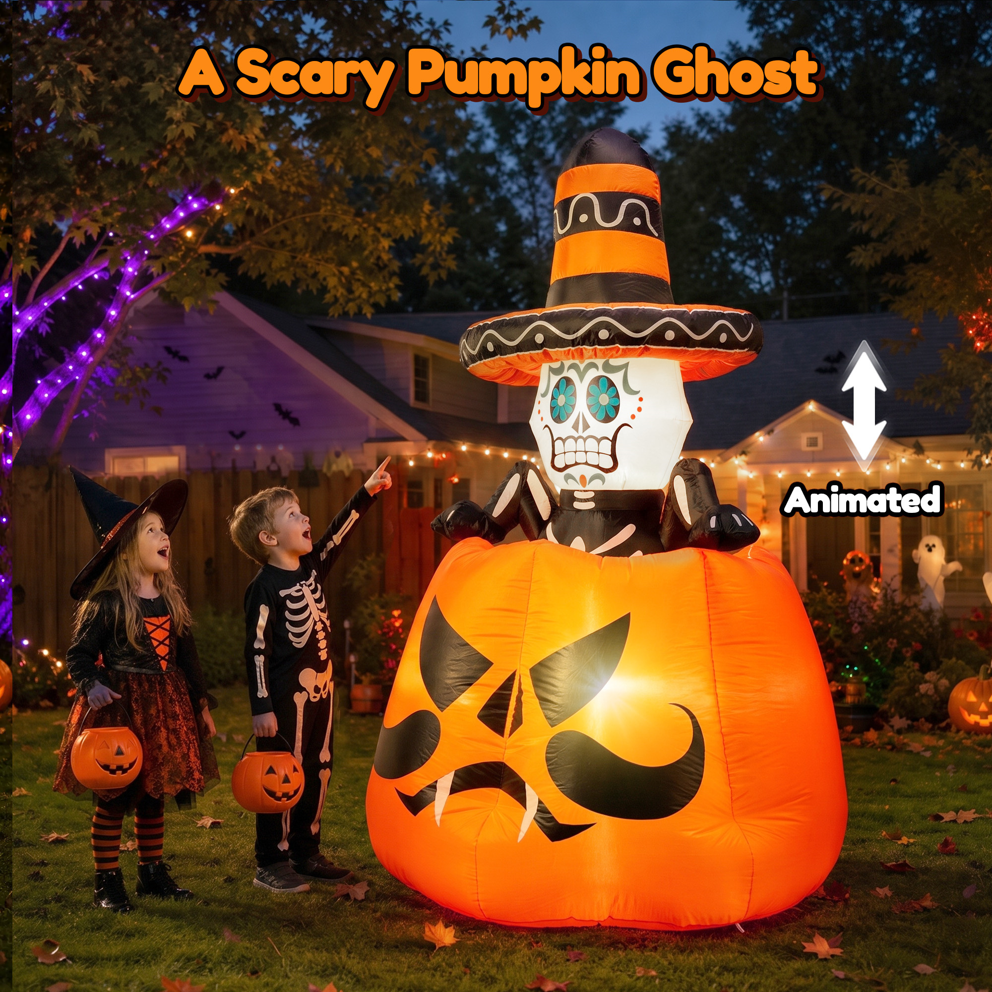 GVDV 6ft Animated Halloween Pumpkin Skull Inflatable with LEDs photo 3