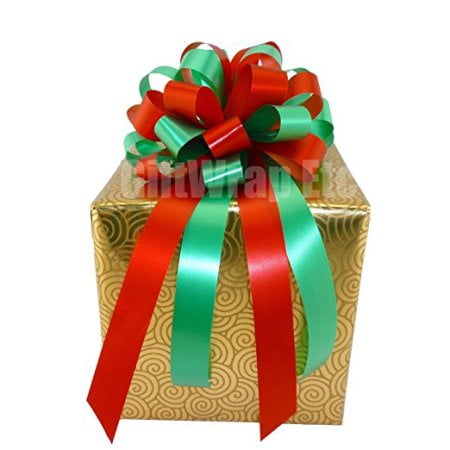 Deco Leaf Bow Pull - Red & Green Christmas Decoration Pull Bows - 8