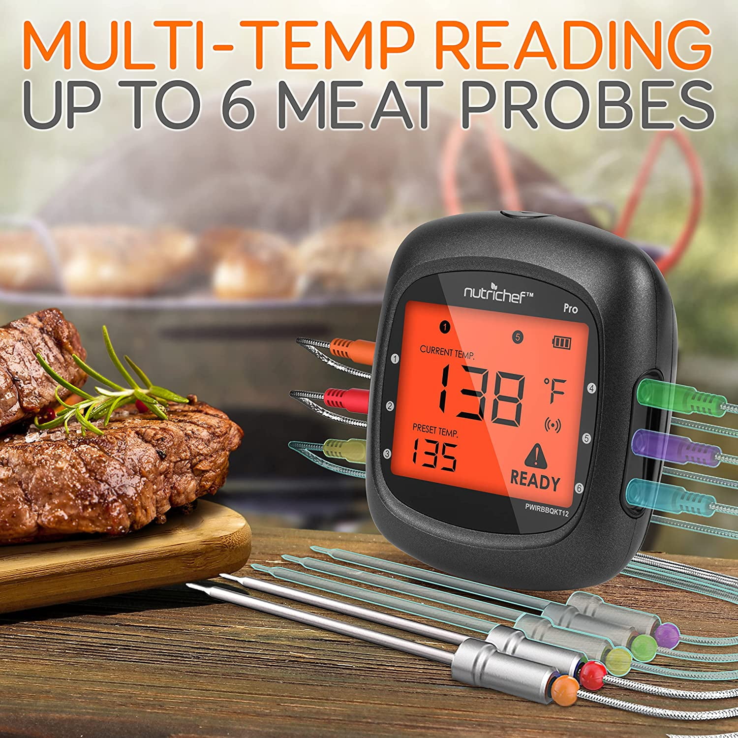 NutriChef Grill Thermometer Rectangle Bluetooth Compatibility Grill  Thermometer in the Grill Thermometers department at