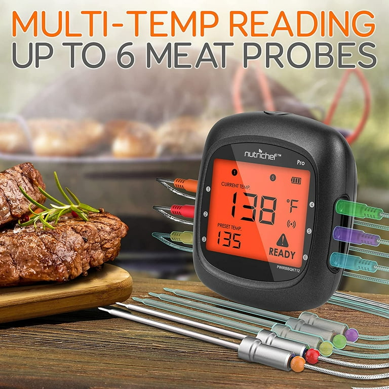 NutriChef Bluetooth Grill BBQ Meat Thermometer Digital Wireless Grill  Thermometer, Timer, Alarm, 150 ft Barbecue Cooking Kitchen Food Meat  Thermometer