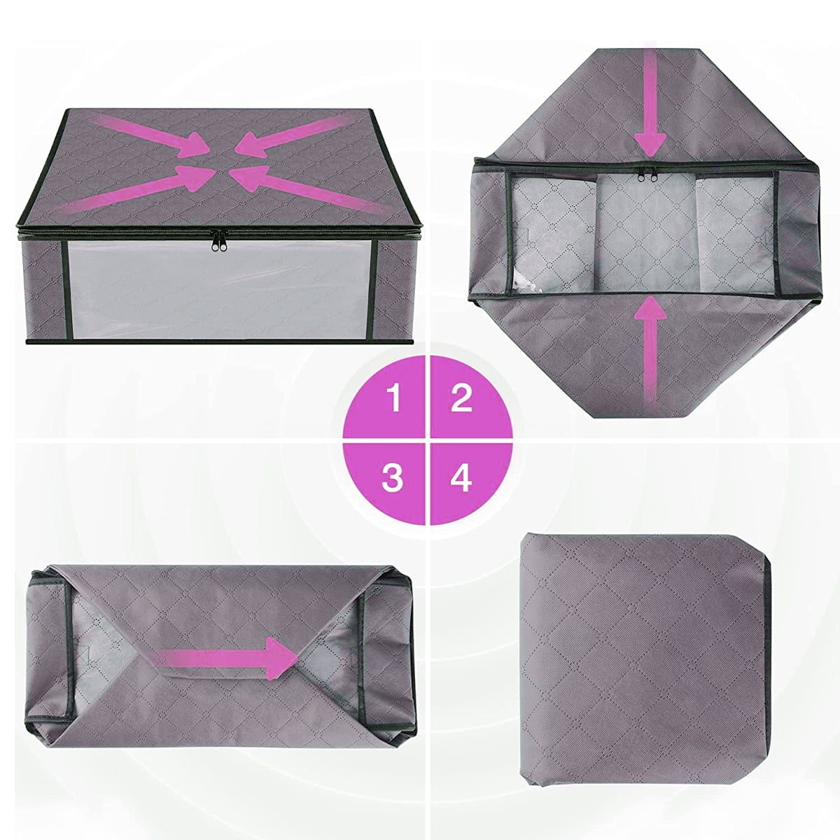 Rirool Foldable Storage Box, 6 Pack Clothes Organizer with Clear Windows, Sturdy Handles Storage Bag 19.7 x 13.78 x 7.87 inches, Gray
