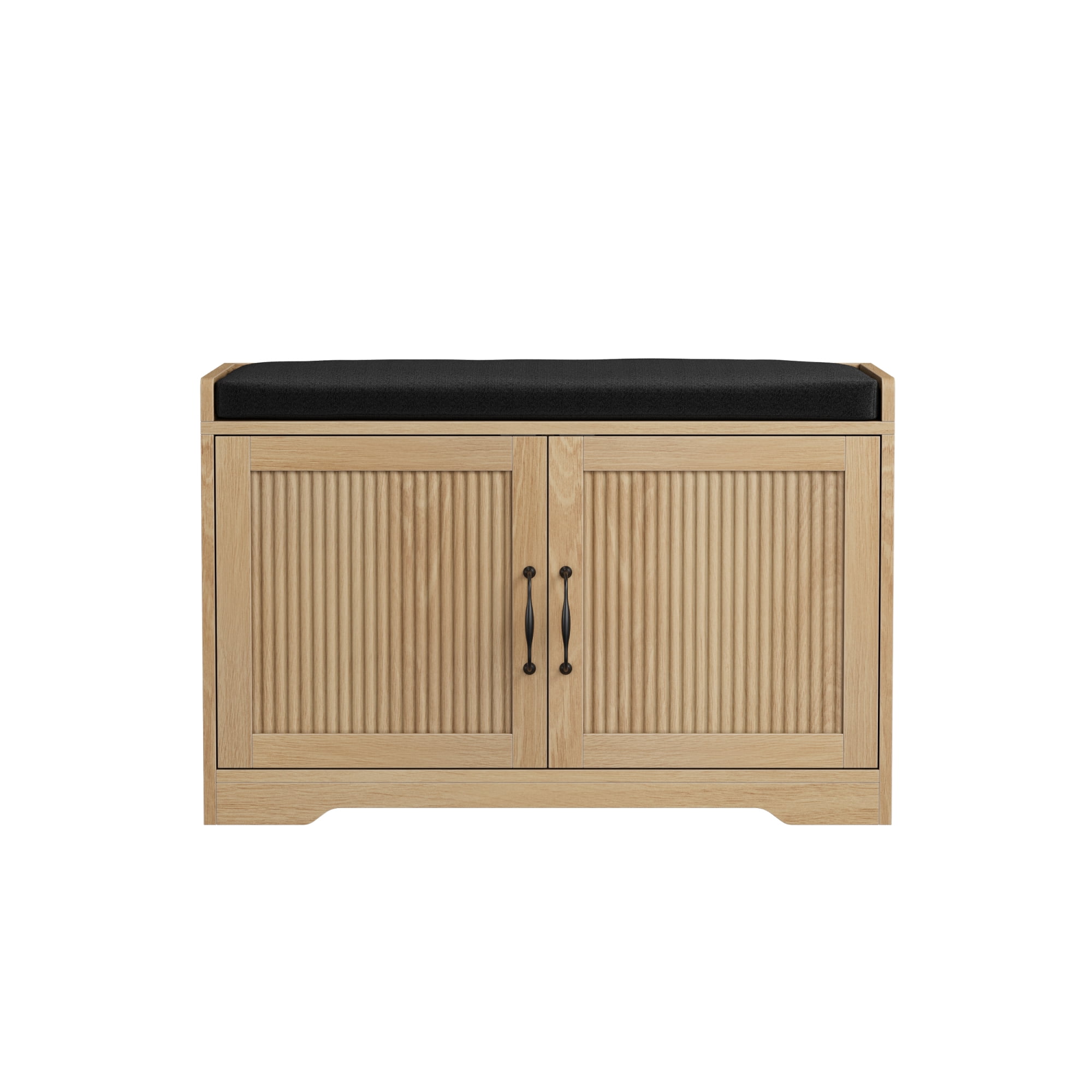 Leumius 31.5" Entryway Shoe Bench, Entryway Storage Bench with Double Doors and Comfortable Upholstery for Hallway and Entrance Areas Oak