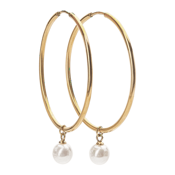 Aretes Mujer con Perlas Colgantes LuckyLy, Arracadas Acero Inoxidable, Modelo Adele dorado UNITALLA