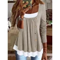 thumbnail image 3 of Camiseta informal de empalme con botones para mujer, jersey de cuello redondo de moda, camisetas de algodón de manga larga fruncidas, Tops sueltos, ropa femenina, 3 of 4