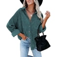 thumbnail image 2 of Qarigey Camisa de mujer Casual Botón Top Blusa de pana Blusa Abrigo de otoño Prendas para la parte del cuerpo Verde L, 2 of 6