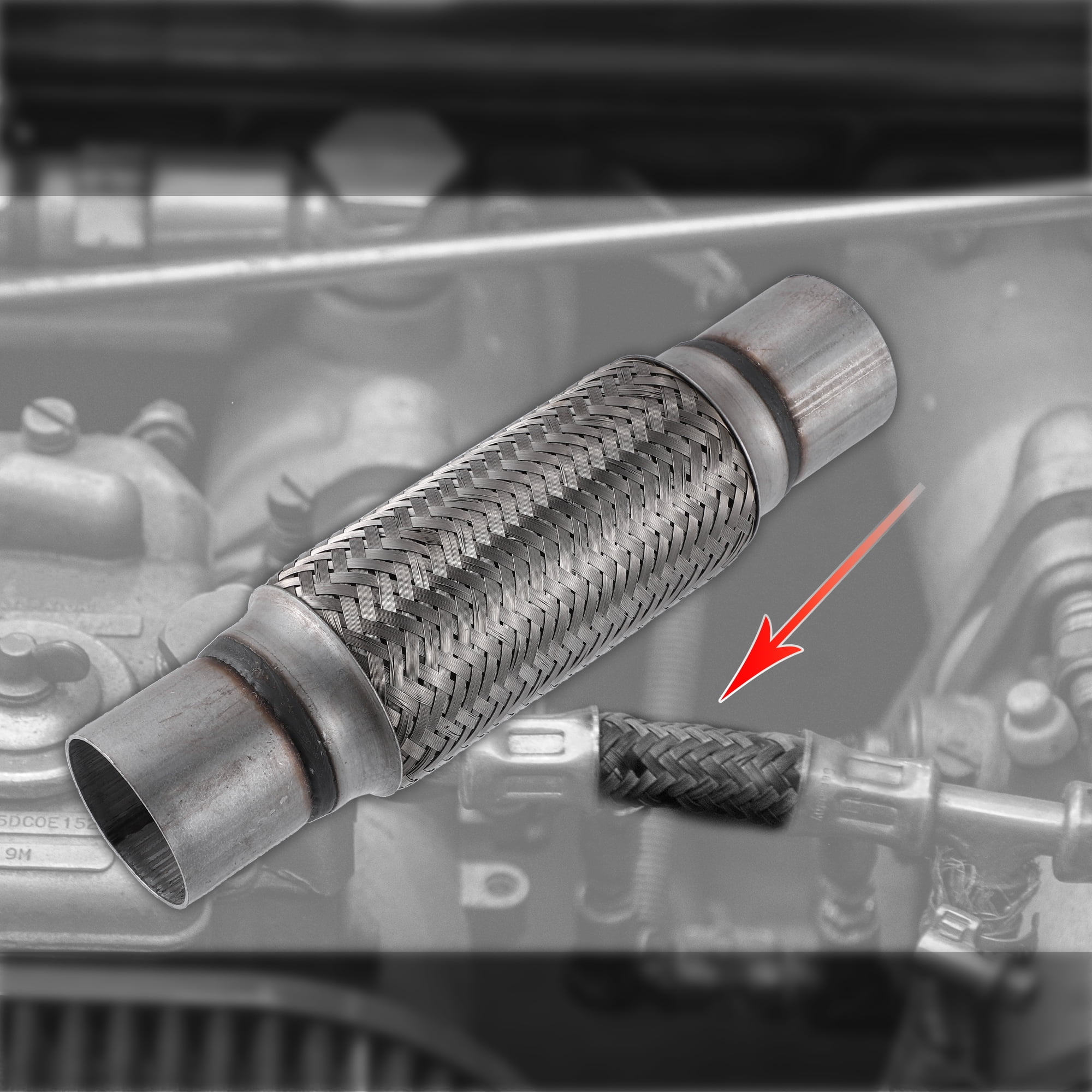 1 Pcs 2.25"x8"x12" Car Exhaust Flex Pipe with Welding Extension Pipe Stainless Steel Silver Tone