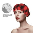 thumbnail image 4 of Kdxio Buffalo Plaid Red Black Print Shower Cap for Women,Elastic and Reusable,Double Waterproof Layers Bathing Hat, 4 of 9