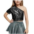 thumbnail image 2 of GrRotKP Girls Shirts Comfor Shirt for Kids Trendy One Shoulder Short Sleeve Tops 2025 Basic Tees Cute Solid Color Sequined Shirt Summer Kids Clothes Winter Savings, 2 of 4