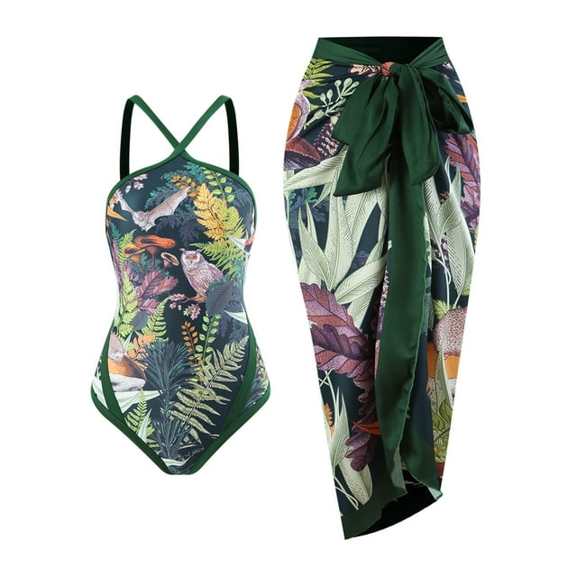 Daisyyozoid Swimsuits for Women Clearance Halter Split Three-piece Printed Swimsuit