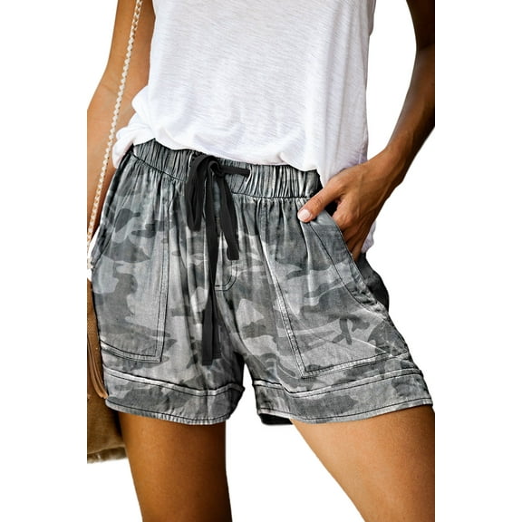 KISSMODA Summer Shorts For Women Camo Casual Fit Elastic Waist Pocket Lunge Short Pants