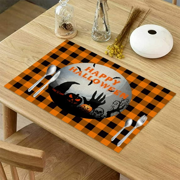 6 Pack Halloween Placemats for Dining Table,12.5 x 16.5 Inch with Halloween Table Mats,Witch Gnome Pumpkin Jack-O-Lanterns Orange Table Decorations