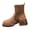 R-663 Brown, variant on Womens Ankle Boots Round Toe Patchwork Detail Mid Block Heel for Casual Winter Wear