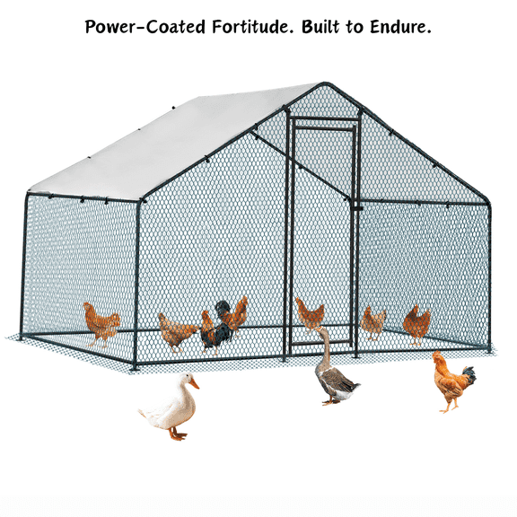 Ktaxon 6.5x10ft Walk-in Chicken Coop Metal Poultry Cage Waterproof Cover for Hens Rabbits Outdoor Black