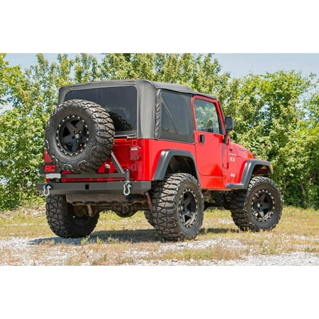 Jeep Bumper Tire Carrier - Rough Country 10592A Full-Width Classic Rear Bumper w/ Tire Carrier & D-Rings Compatible With Jeep TJ LJ