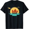 thumbnail image 1 of Cool Boat Sailboat Ship at Sunset Sailing in the Sea Ocean T-Shirt, 1 of 1