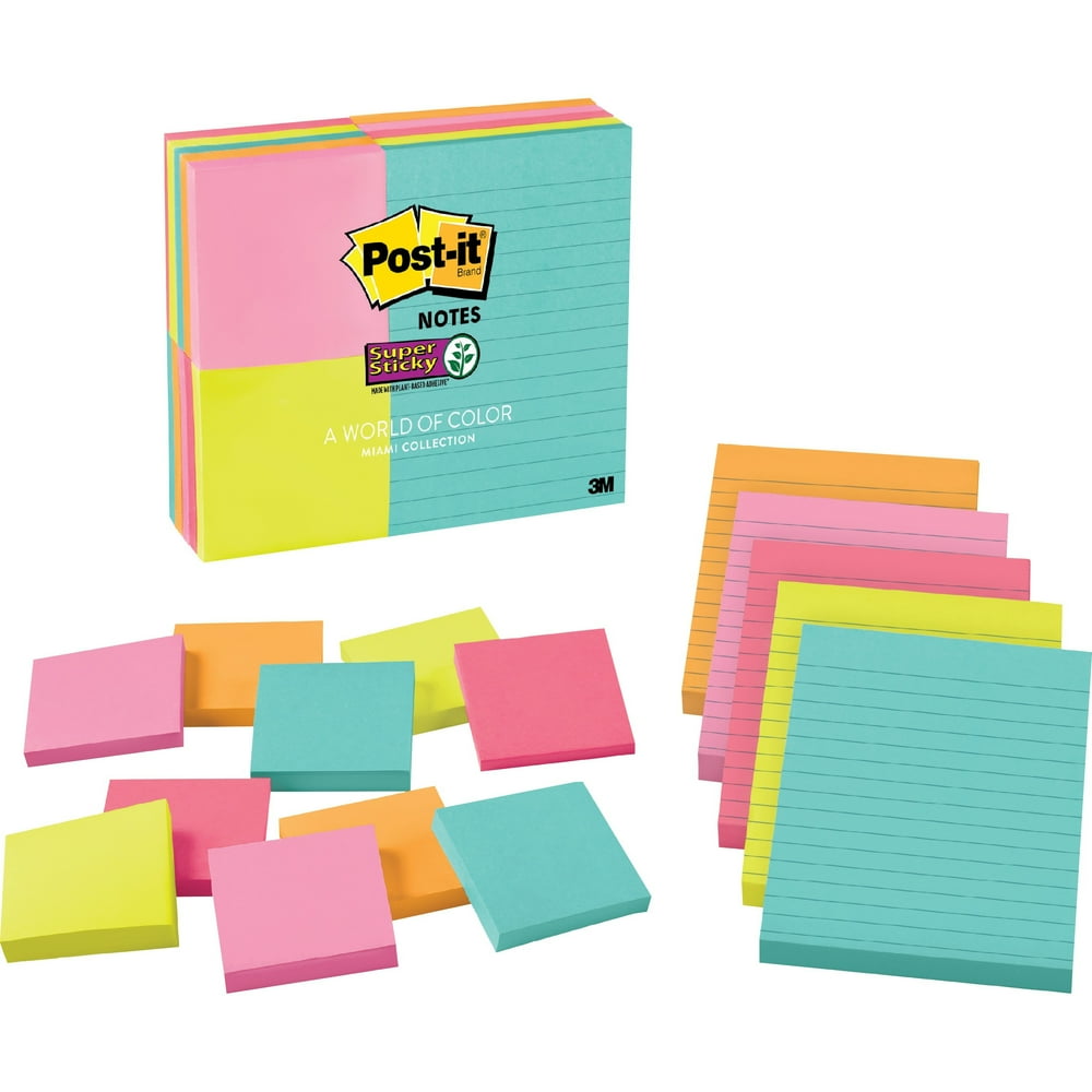 Postit Super Sticky Notes Miami Color Collection, Assorted, 15
