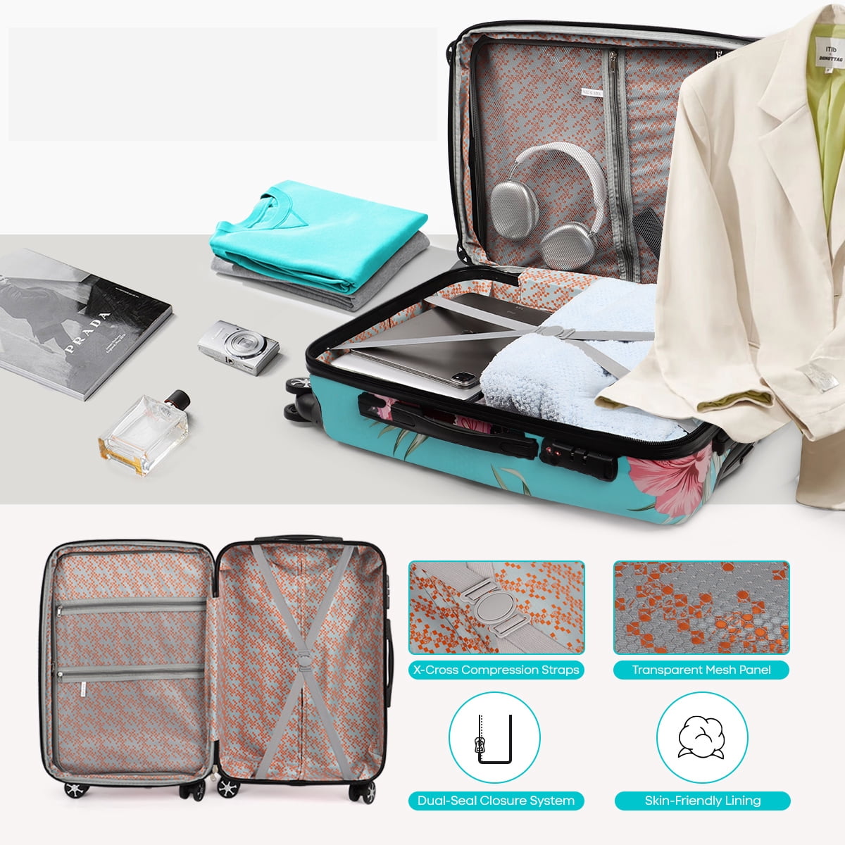 20 Inch Carry On Luggage Airline Approved Expandable Suitcase with Spinner Wheels & TSA Lock Lightweight Durable PC Hardshell Rolling Suitcase,0028#22