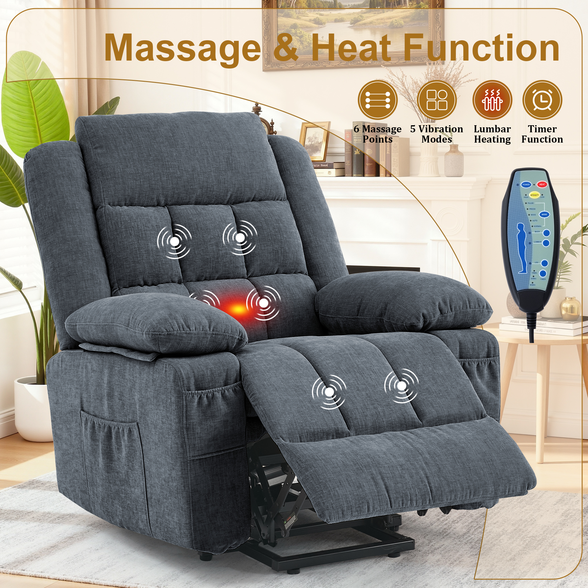 Korser Power Lift Recliner for Elderly with Heat and Massage Recliner Chair with Infinite Position Electric Lift Chair for Living Room,Dark Grey